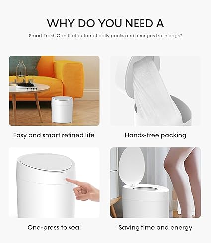 Smart Trash Can 2.6 Gallon Automatic Garbage Can with Self-Sealing and Self-Changing Motion Sense Activated Rechargeable Trashcan for Living Room Bedroom Workshop Kitchen White
