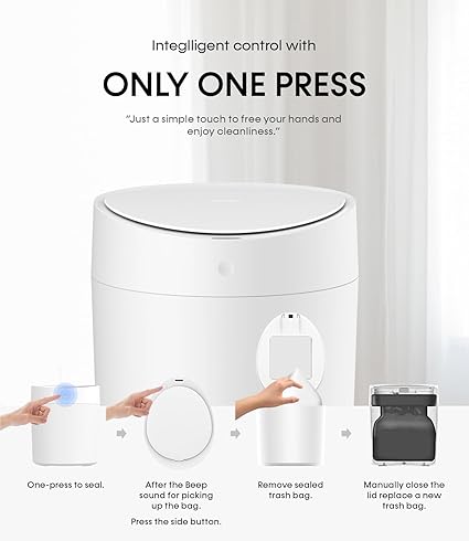 Smart Trash Can 2.6 Gallon Automatic Garbage Can with Self-Sealing and Self-Changing Motion Sense Activated Rechargeable Trashcan for Living Room Bedroom Workshop Kitchen White