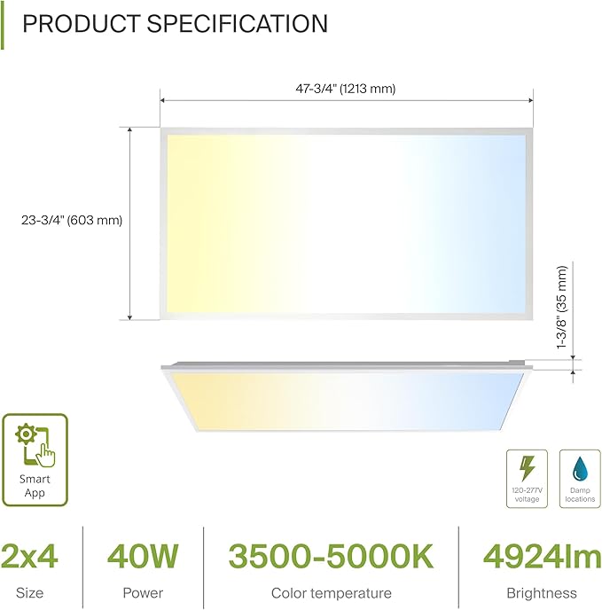 ASD 2 Pack 2x4 Smart LED Flat Panel Light