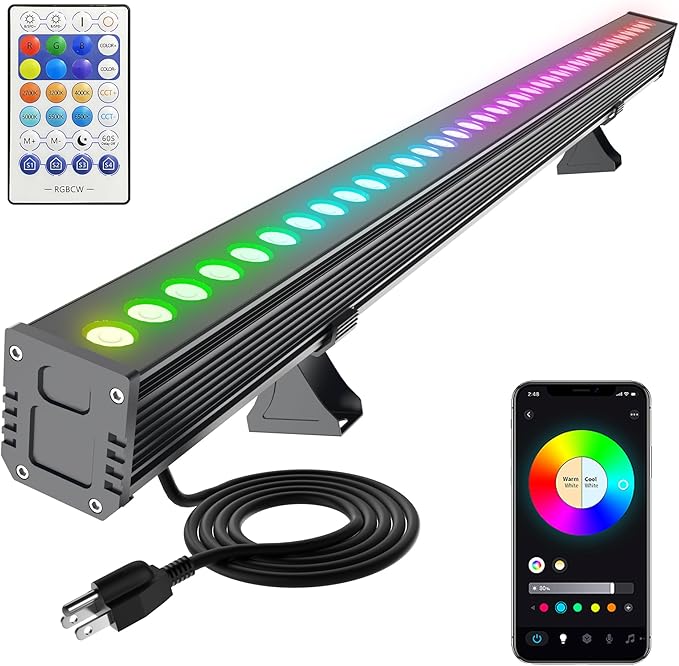 Smart Wall Washer Light Dimmable APP Control 180W RGBCW Color Changing Linear LED Light Bar with RF Remote Control Group Function Timing Perfect for Outdoor & Indoor Lighting Projects