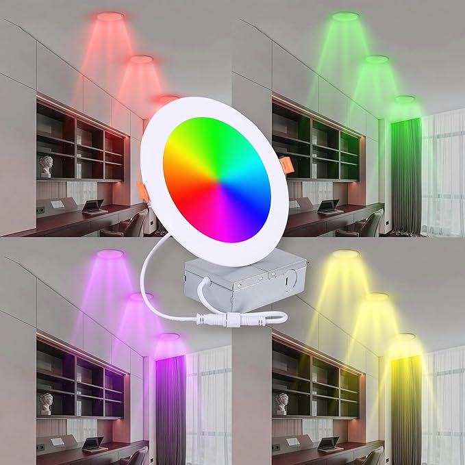 WSL Smart LED Recessed Downlights 12W 6-inch RGBCW Color Changing Alexa and Google Compatible Bluetooth Dimmable (10 Pack)