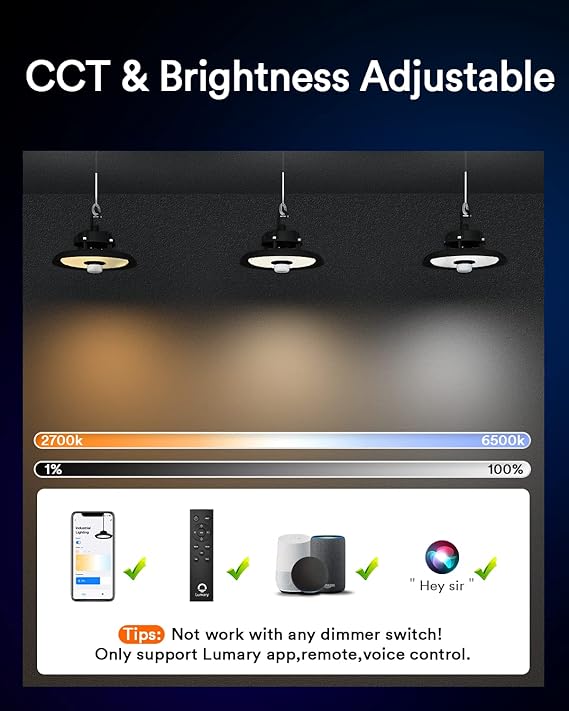2Pack Smart Bluetooth UFO LED High Bay Light 150W w/Remote 2700K-6500K Dimmable Aluminium Commerical Bay Lighting Work with Alexa/Google-Hub Required Shop Ceiling Lights for Hanging Garage