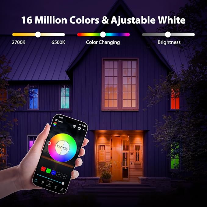 Smart 60W Equivalent Light Bulbs Dimmable 10-Pack E26 Smart Bulb 7W LED Light Bulbs Music Sync RGB Color Changing 2700-6500K Tunable White RGBCW Bluetooth Light Bulb with App Control for Party Home