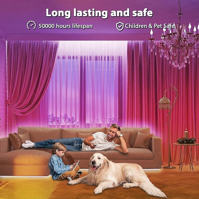 200ft Led Strip Lights(3 roll of 65.6ft) Music Sync Color Changing RGB led Strip Light with Remote Bluetooth Smart APP Control Tape Lighting for Bedroom Home Party Décor