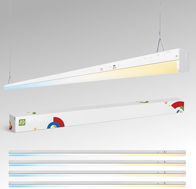 ASD 8ft LED Linear Strip Light Fixture with Motion Sensor - 48W-90W 12523LM Linkable LED Shop Light - 3500K-5000K Adjustable Commercial Ceiling Light Fixture - UL DLC 4 Pack