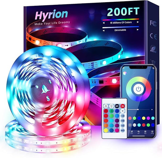 200ft Led Strip Lights(3 roll of 65.6ft) Music Sync Color Changing RGB led Strip Light with Remote Bluetooth Smart APP Control Tape Lighting for Bedroom Home Party Décor