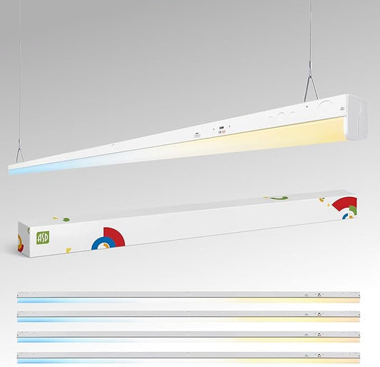 ASD 8ft LED Linear Strip Light Fixture with Motion Sensor - 48W-90W 12523LM Linkable LED Shop Light - 3500K-5000K Adjustable Commercial Ceiling Light Fixture - UL DLC 4 Pack